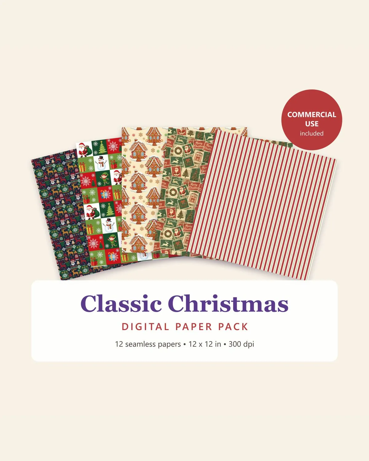 Classic Christmas Digital Paper Pack