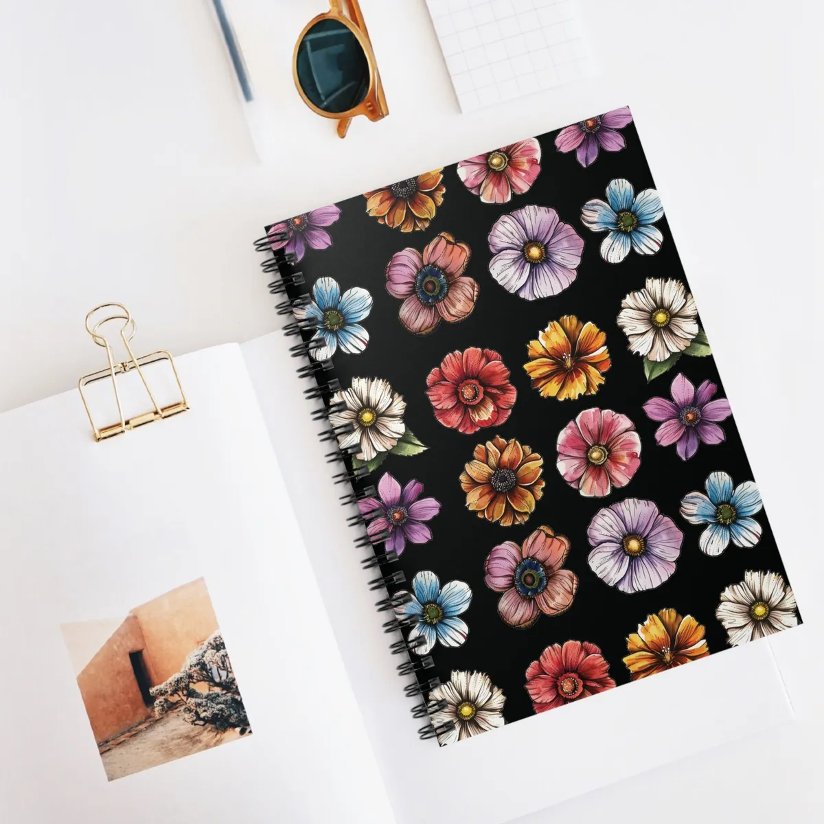 Fancy Florals Spiral Notebook - Black