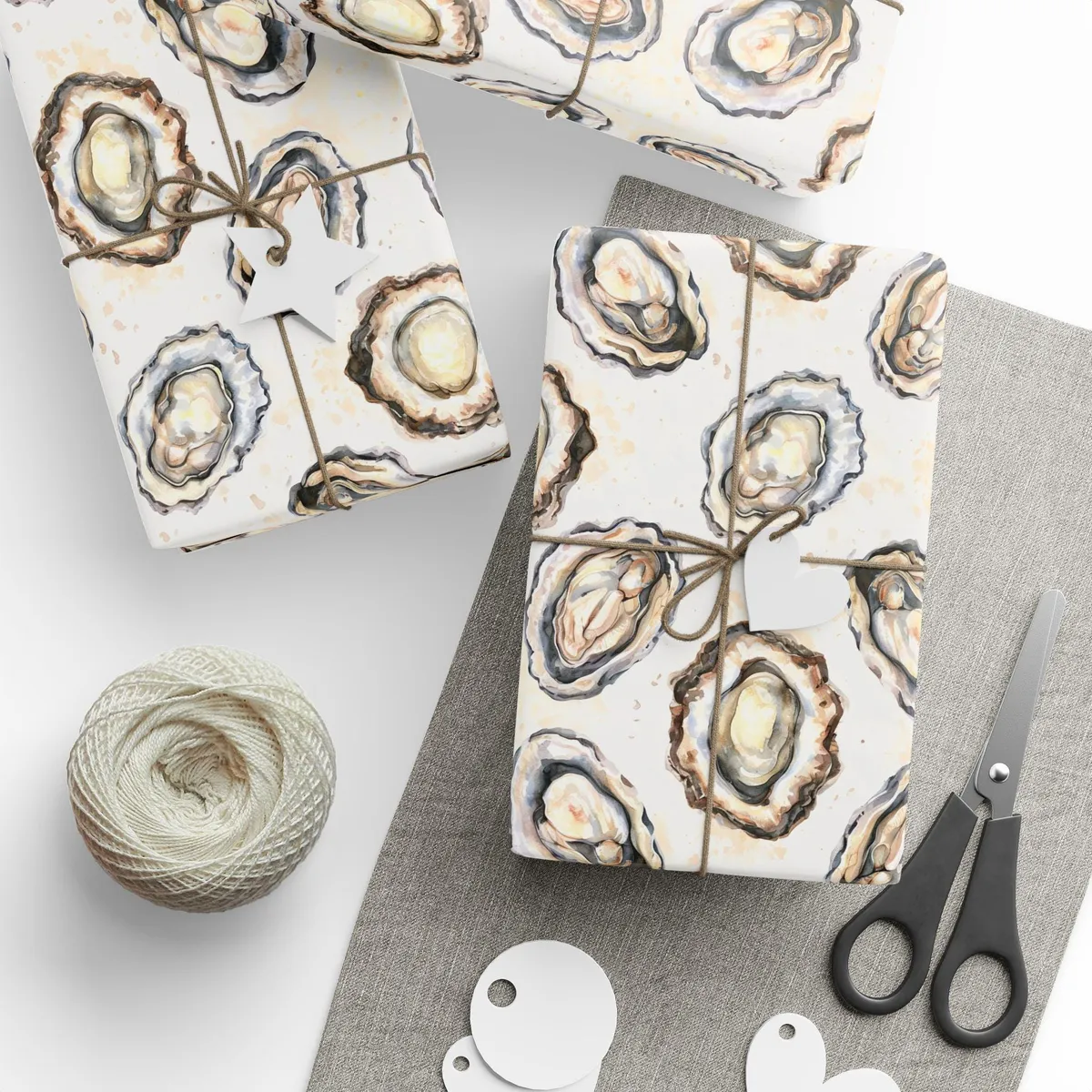 Oyster Theme Wrapping Paper: Artsy Coastal Gift Wrap — view 2