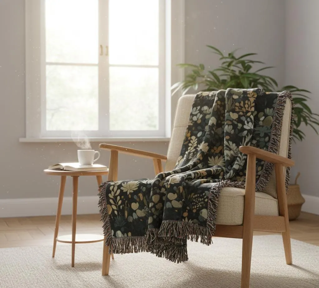 Succulent Tapestry Woven Blanket – Cozy Botanical Throw
