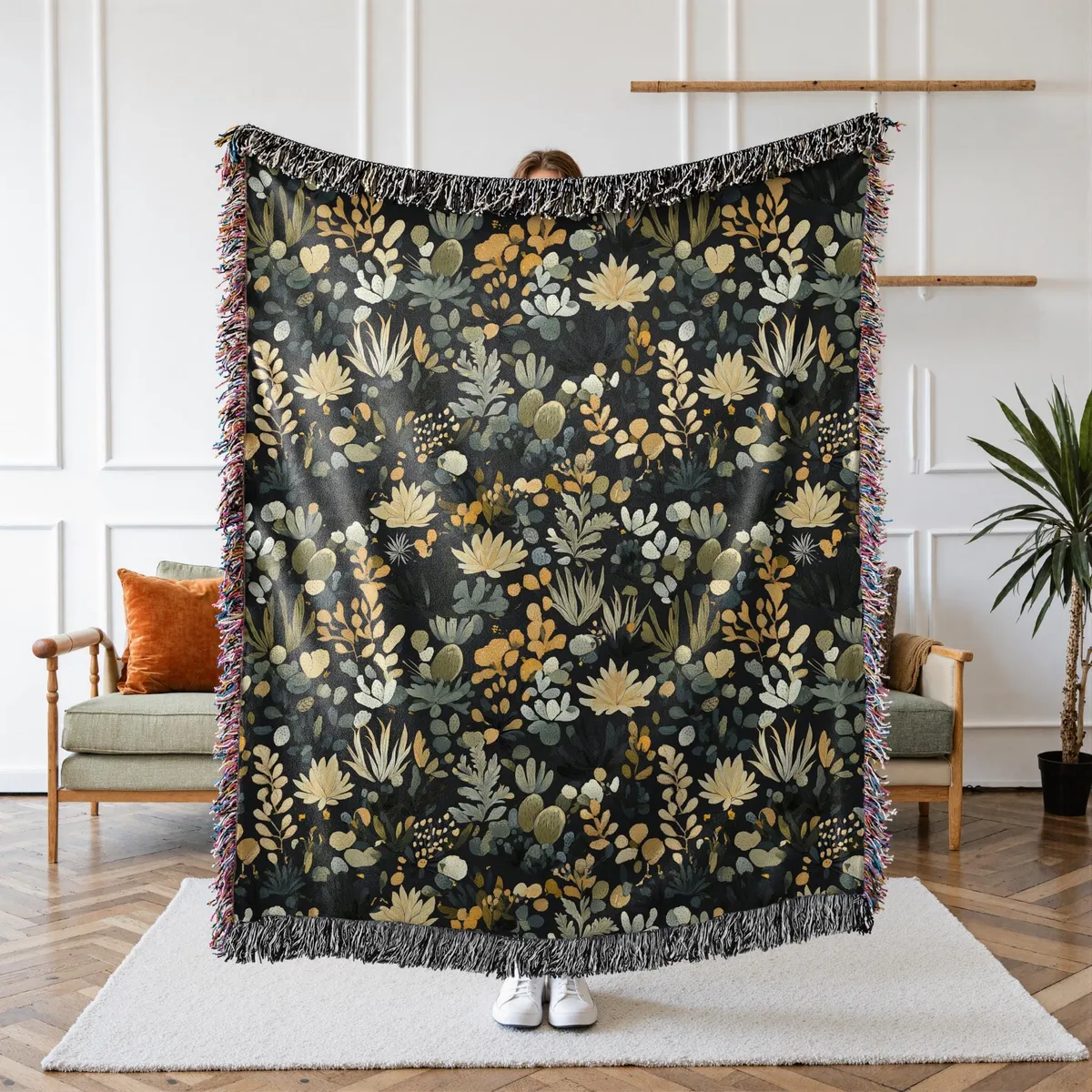 Succulent Tapestry Woven Blanket – Cozy Botanical Throw — view 2