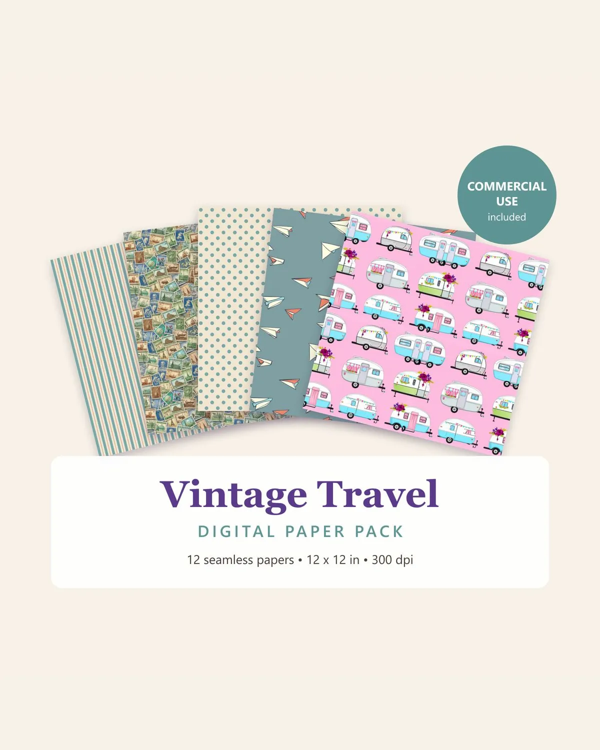 Vintage Travel Digital Paper Pack